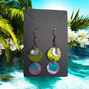 Handcrafted Multicolor Layered Circle Dangle Earrings Boho Beach Core Hook